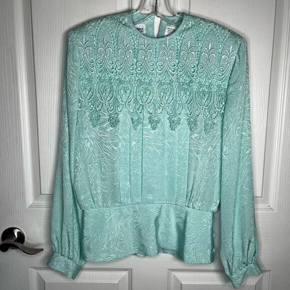 In The Mood Skirt Blouse Set Sz 8 Mint Green Vintage Style Pleated Lace - Picture 4 of 13
